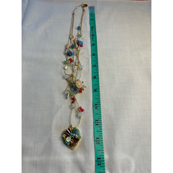 Flower  Heart Illusion Necklace Triple Chain  Boho Cottagecore NWT Retro Beaded - Picture 13 of 13